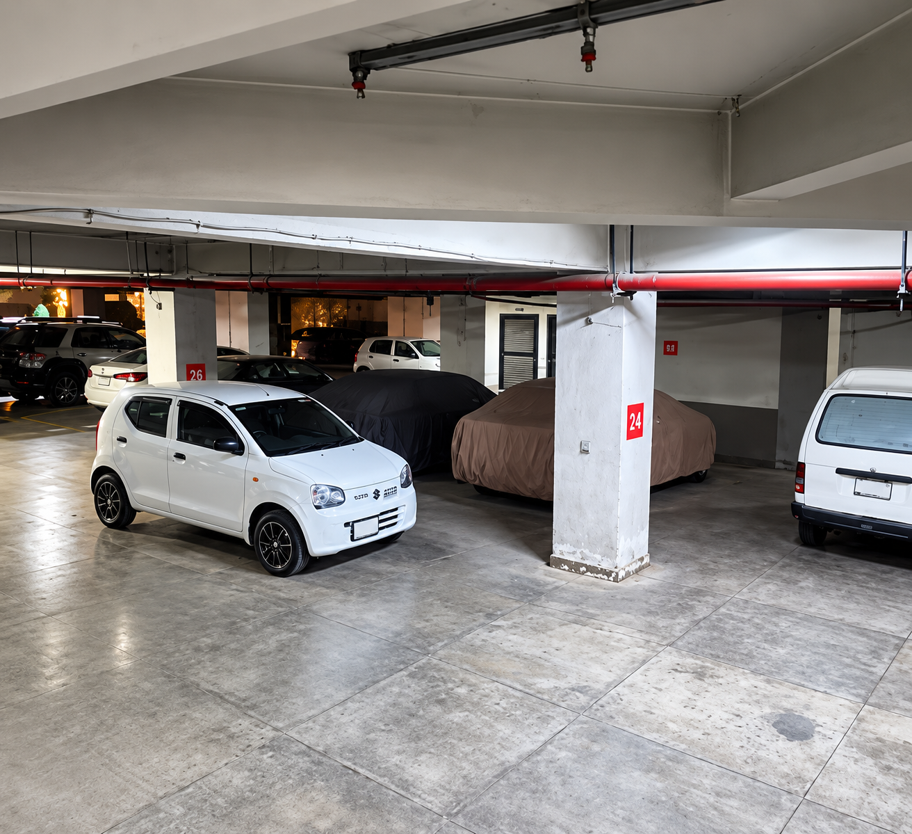 Covered basement parking for workspace members